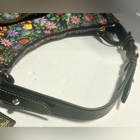 Dooney & Bourke Black Floral Botanical Hobo Shoulder Purse W/Rainbow Zippers EUC - Picture 16 of 16